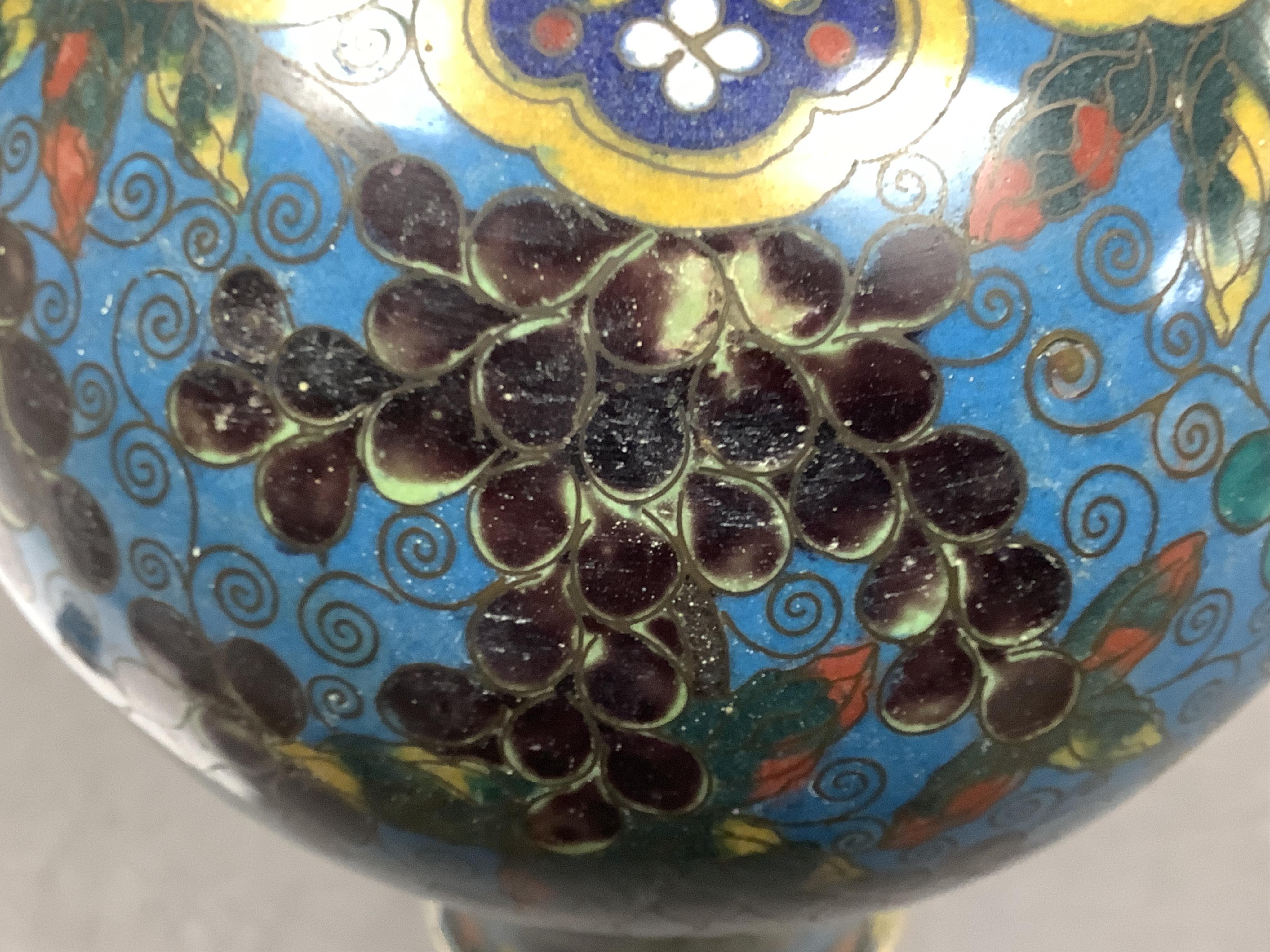 A late 19th / early 20th century Chinese cloisonné enamel 'Squirrel and vine' meiping, 27cm